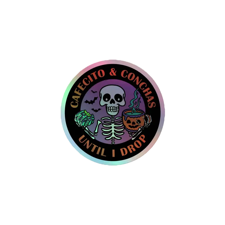 Cafecito and Conchas Halloween Skeleton Holographic Circle Sticker product image (1)