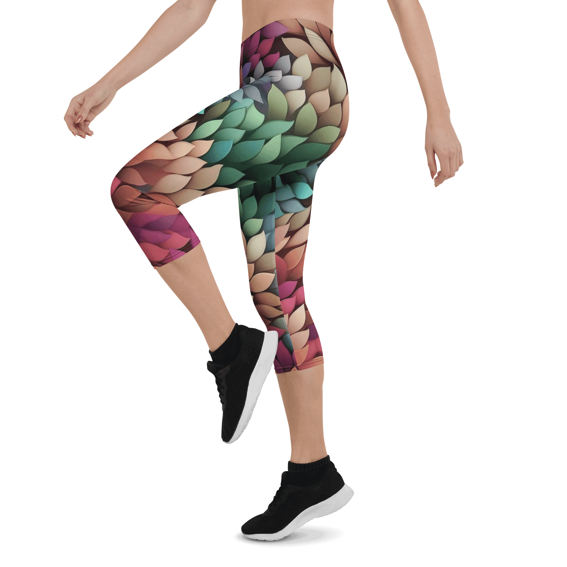 Multicolor Leaf Pattern Print Capri Leggings product image (3)