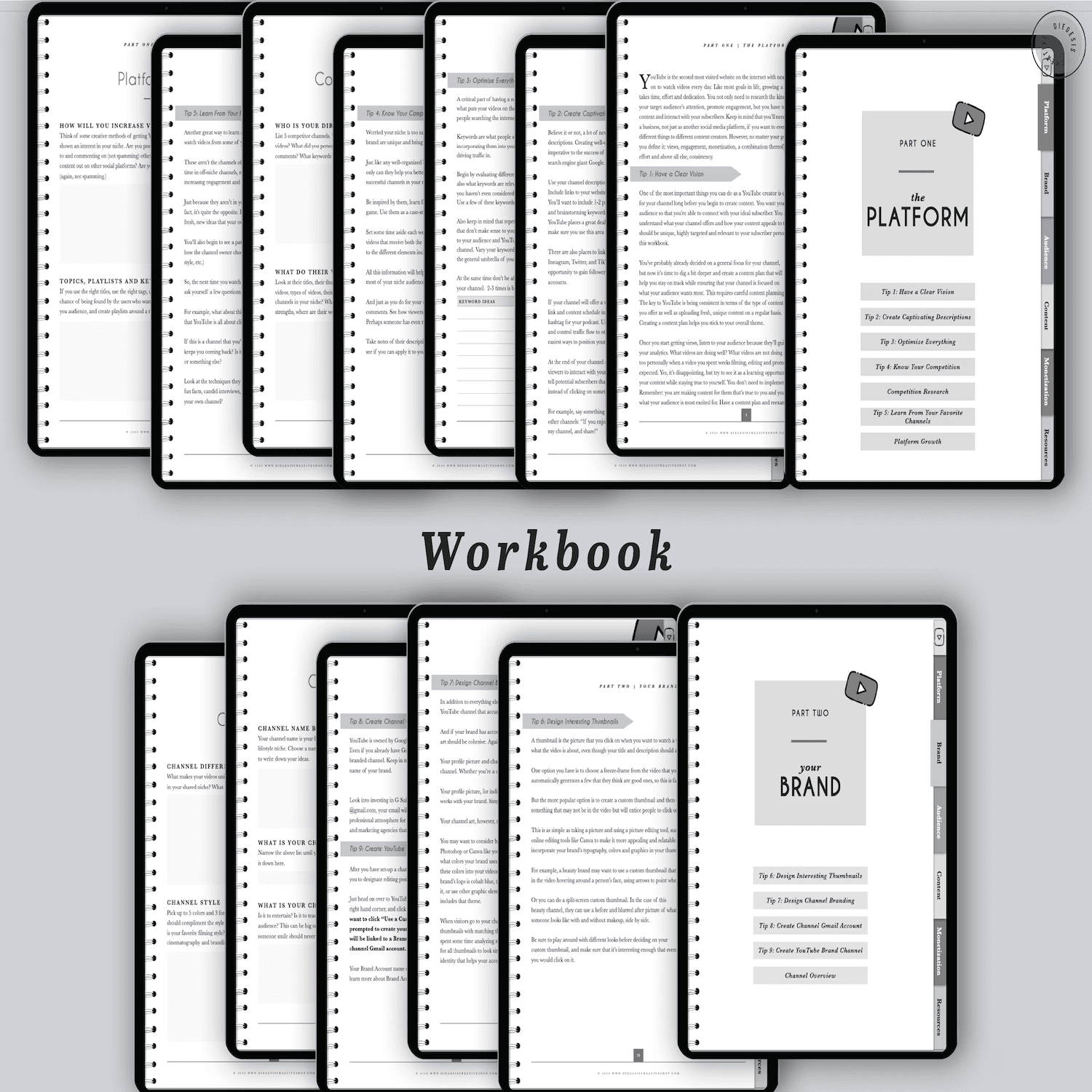 YouTube Digital Planner and Workbook Kit - Grayscale product image (7)
