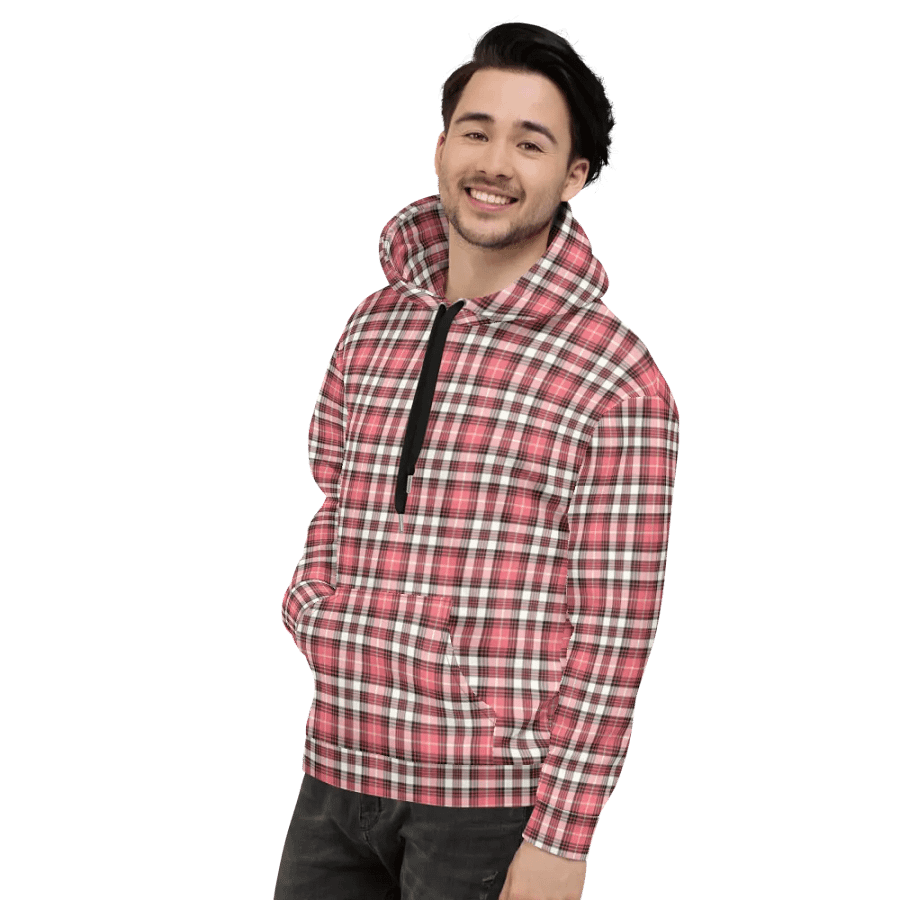 Coral Pink, Black, and White Plaid Hoodie product image (4)