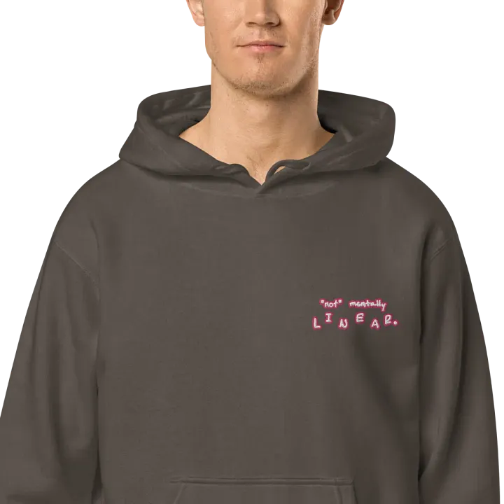 *not* mentally linear (L.C. pink bubble design 2) embroidered pigment hoodie product image (1)