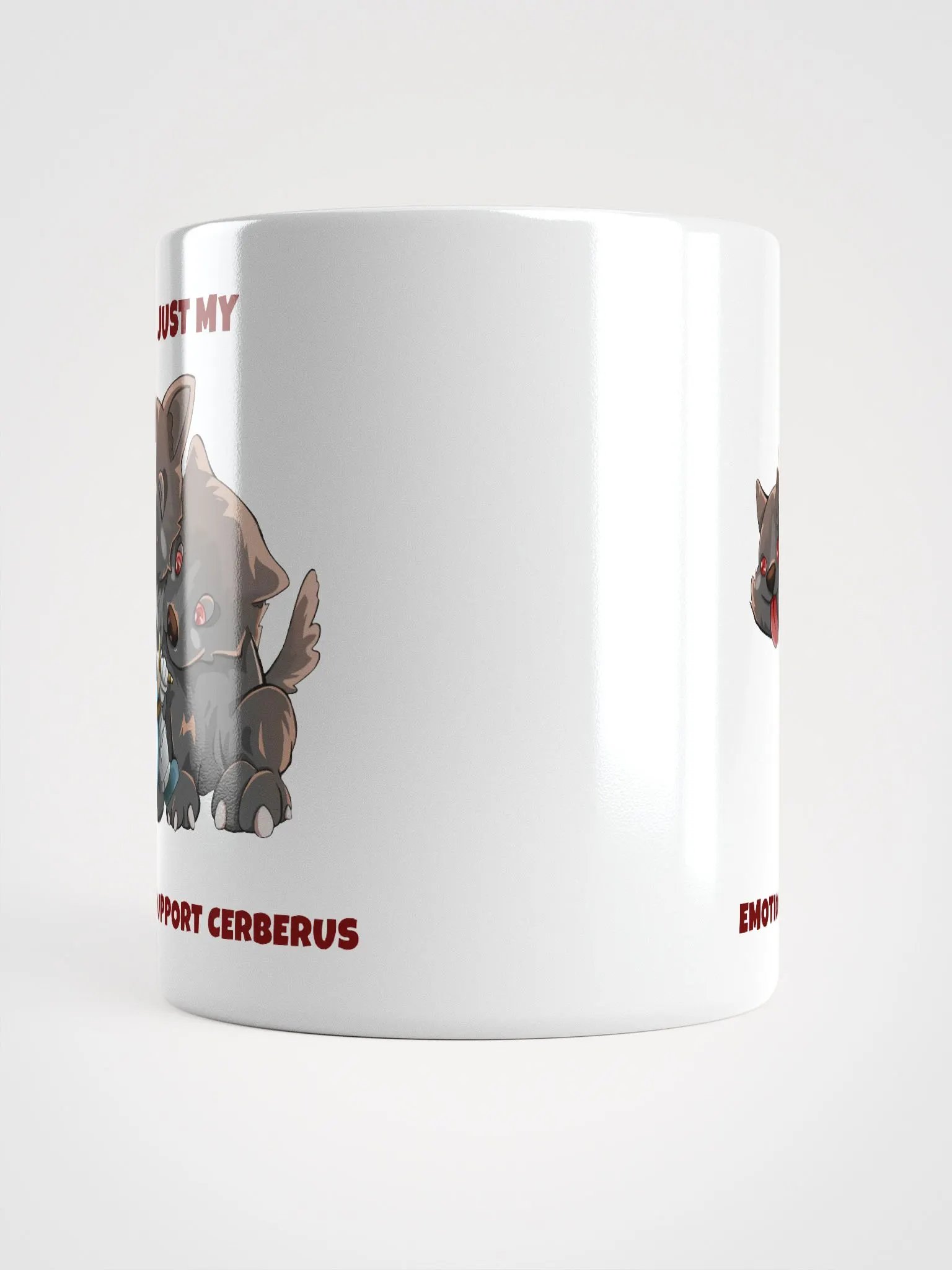 Emotional support Cerberus & Knight white ceramic mug 11oz 15oz 20oz for gamers and dog lovers product image (5)