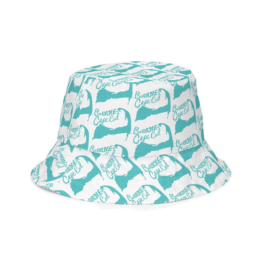 Adults Unisex | Reversible Bucket Hat | BOURNE to Cape Cod™ x BRN.2C.C.™ All-Over Logo Print | Coastal Style Sun Hat | Dark Turquoise & White product image (5)