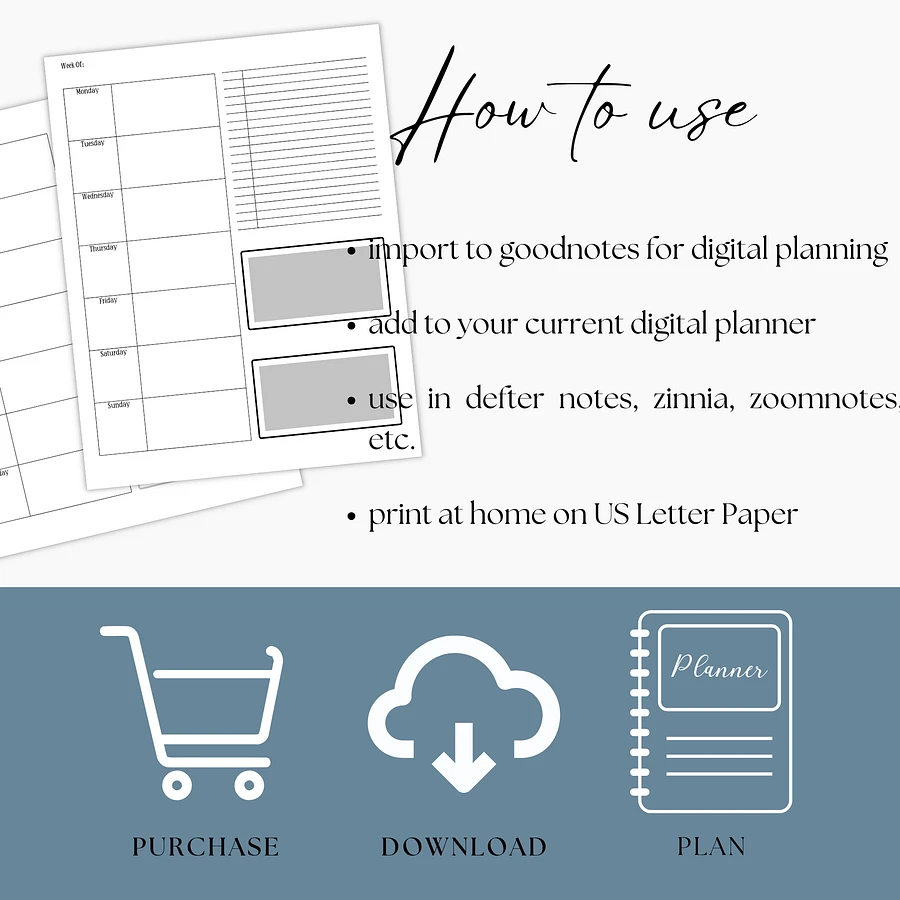 Split Boxes Undated Weekly Planner Digital Planner Insert- Portrait Orientation product image (3)