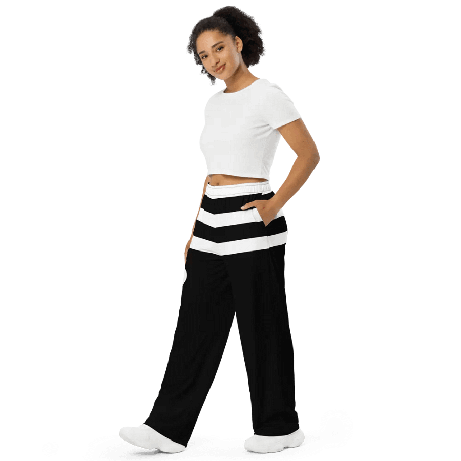 Black and White Stripes/All-Over Print Unisex Wide-Leg Pants by Sublicolor product image (3)