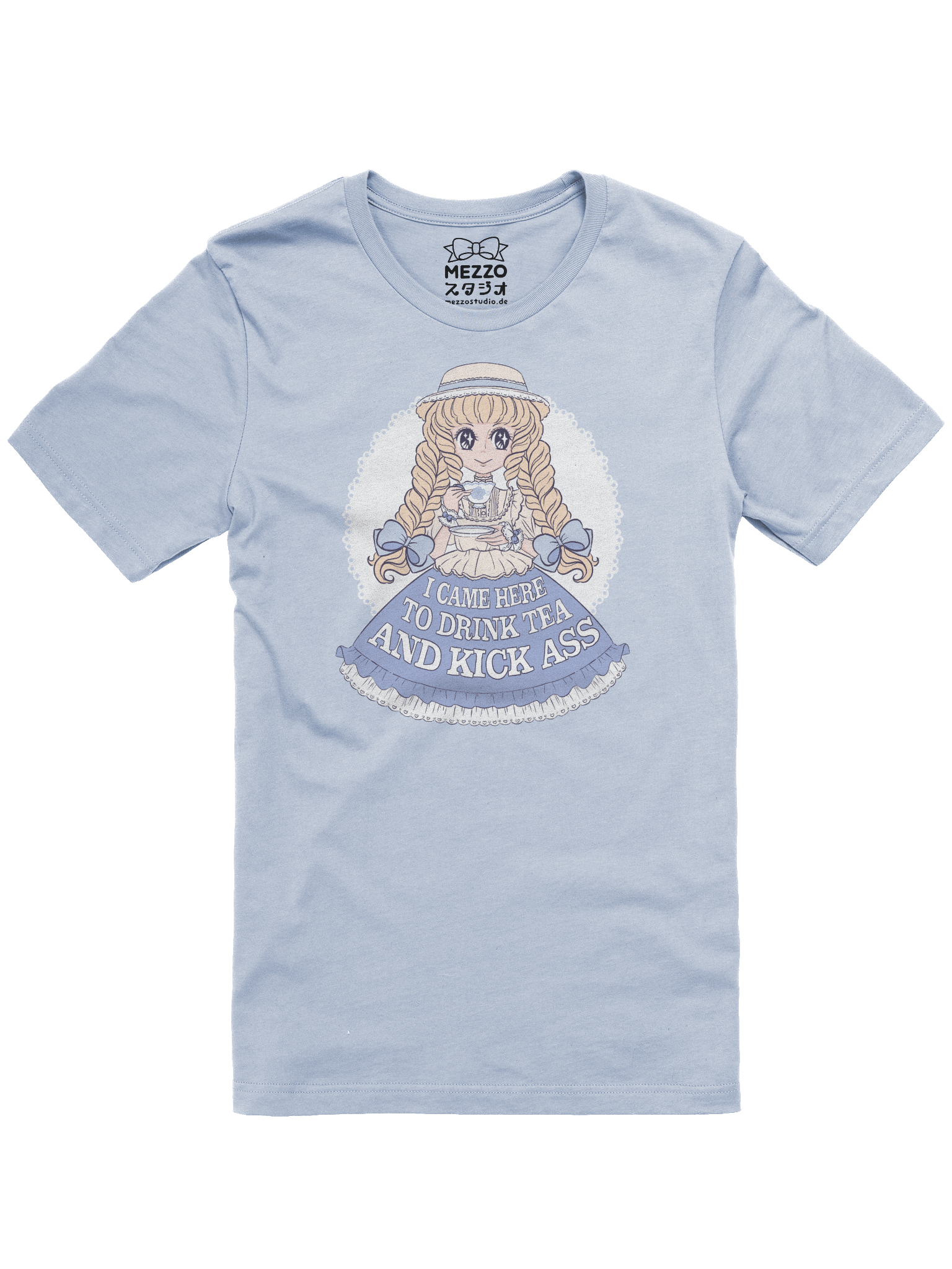 I Came Here to Drink Tea & Kick Ass (Country, Blue) cotton t-shirt product image (1)
