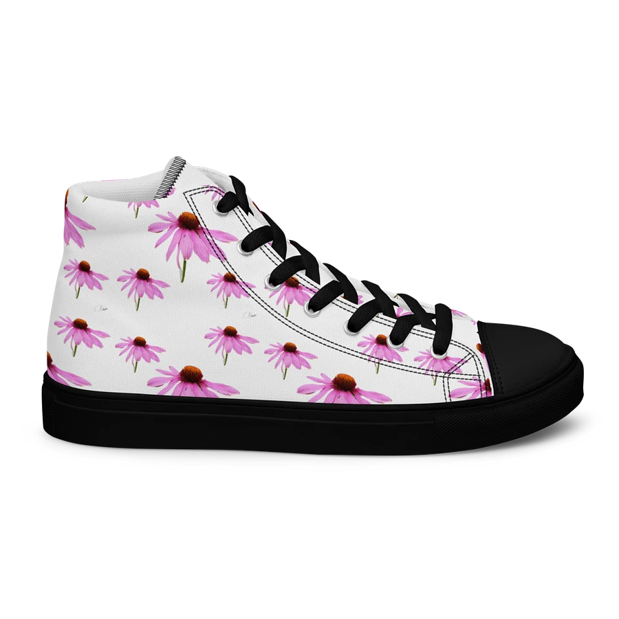 Abstract Delicate Pink Repeating Cone Flowers Women's Black Toe High Top Canvas Shoes product image (27)