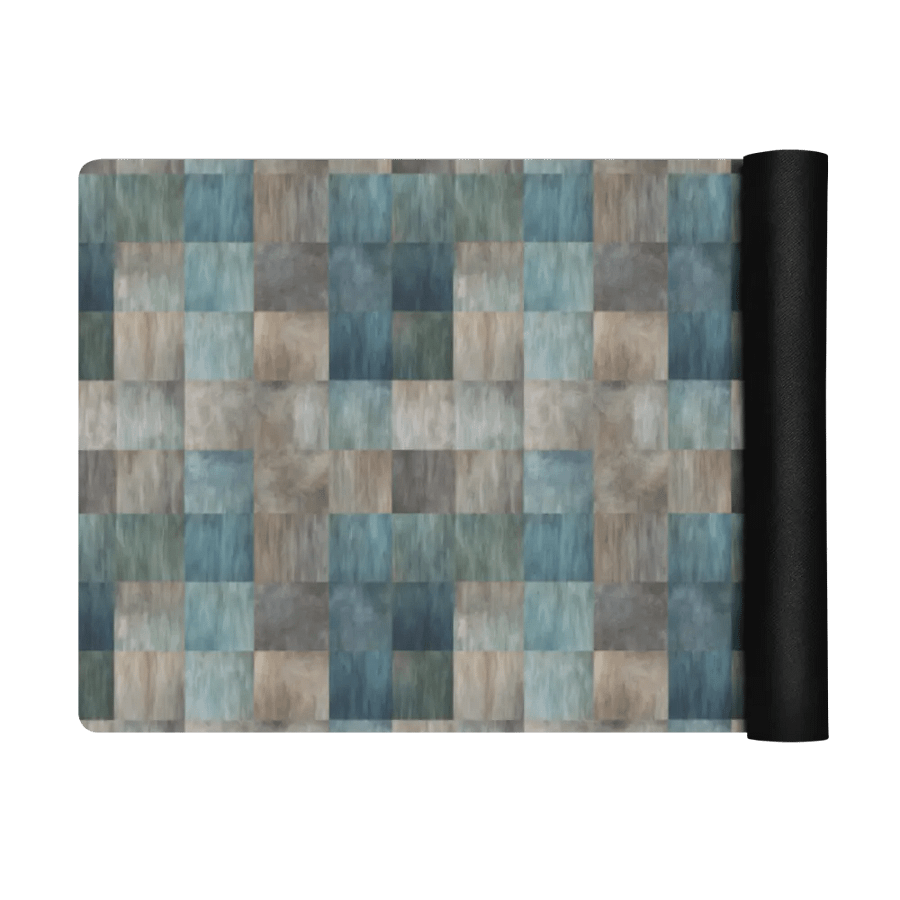 Yoga Mat with Painted Blue, Green and Brown Checked Pattern product image (5)