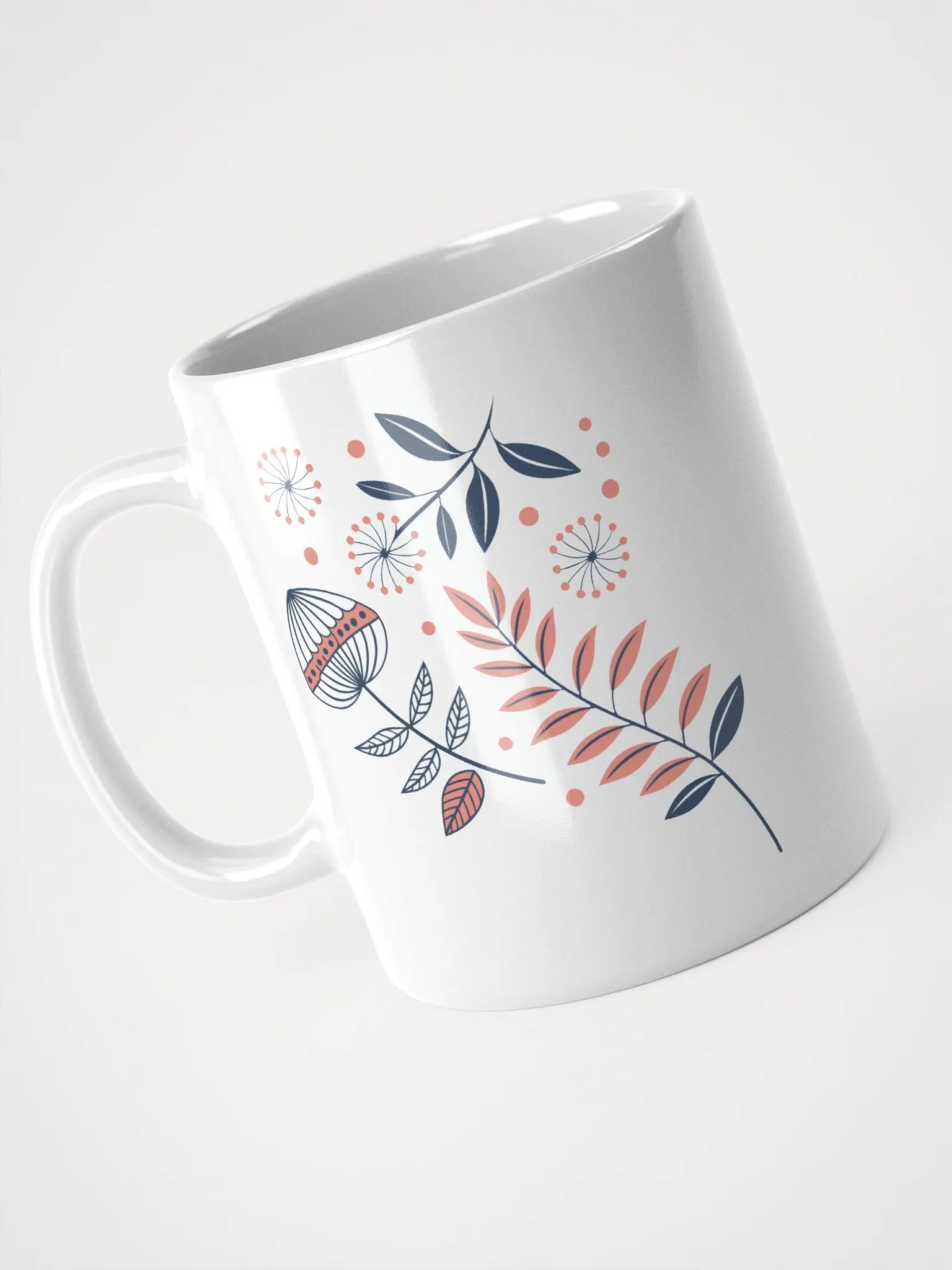 Elegant Floral Pattern Ceramic Mug, (11oz, 15oz, 20oz) - Navy Blue and Coral Design product image (8)