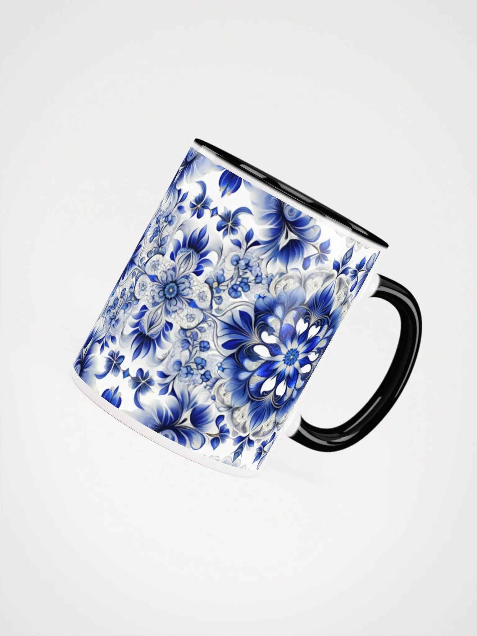 Coffee Mug with Color Inside - Blue and White Floral Design product image (3)