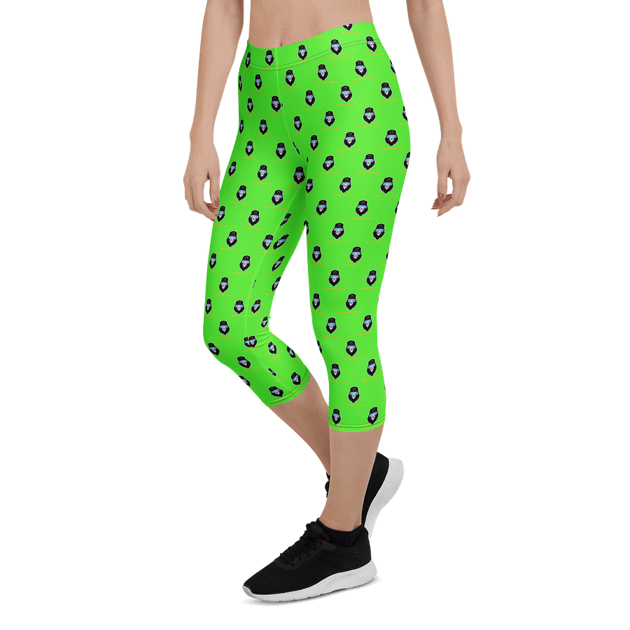 Synthsquatch Fitness Bigfoot Monogram Logo All-Over Print Capri Leggings (Neon Green) product image (5)