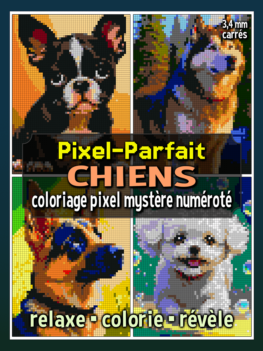 Pixel-Parfait: Chiens - Coloriage pixel mystère numéroté | Livre à imprimer product image (1)