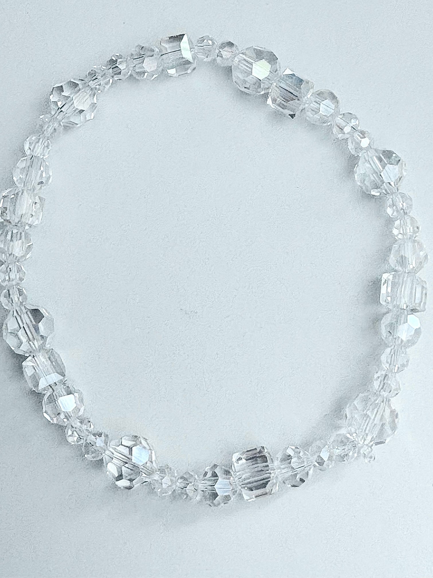 MFD-00047 | Shimmering Frost Crystal Ice | Faceted Glass Bead Bracelet | Handmade 8" Coastal Charm | by Monique Faella Designs™ product image (2)
