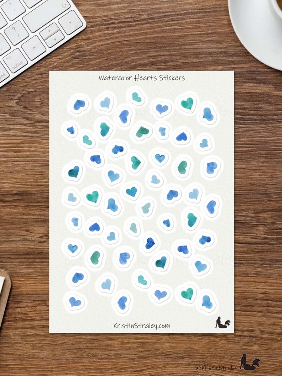 Blue Watercolor Hearts Sticker Sheet product image (6)