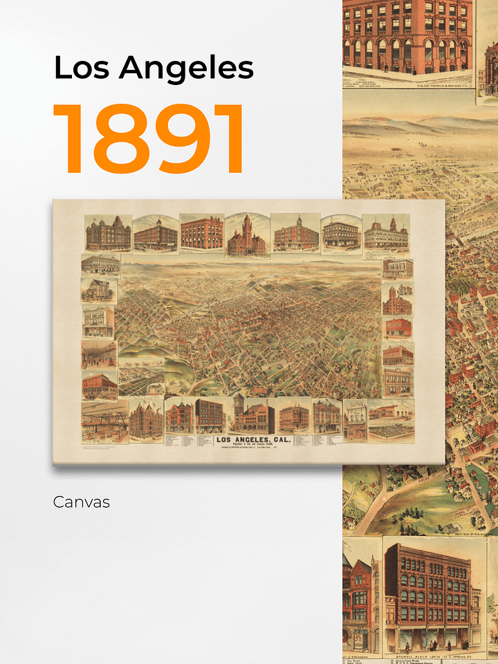 Los Angeles 1891 Canvas Print – Hand-Drawn Historic City Map product image (1)