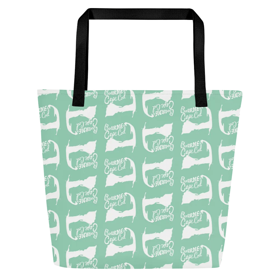 BOURNE to Cape Cod™ | Large Tote Bag with Pocket | Coastal Classic | All-Over Logo Print | White Logo Repeat on Vista Blue Green product image (2)