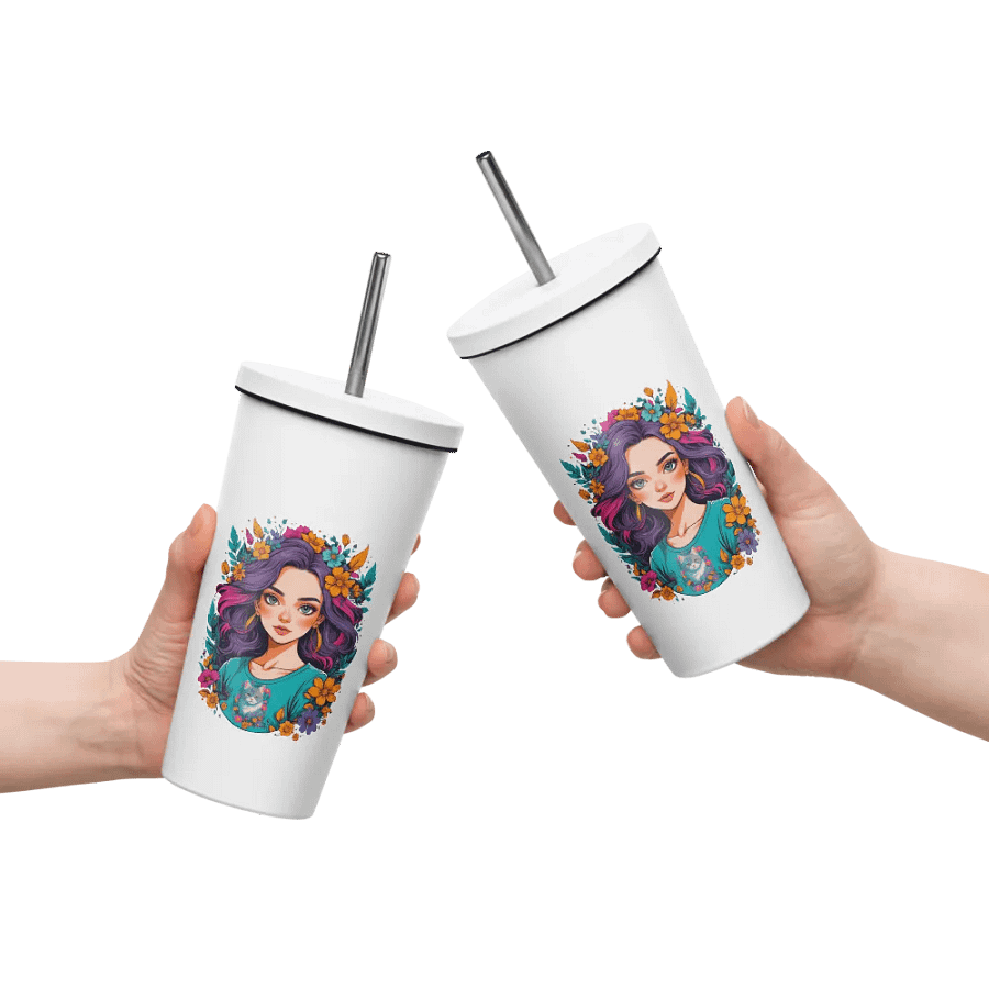 Bloomcore Flower Girl 20 oz Tumbler Cup - White - Insulated Tumbler with a Straw - v2 product image (10)