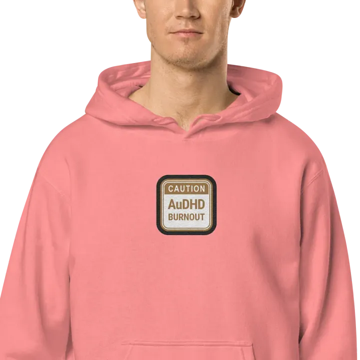CAUTION: AuDHD BURNOUT embroidered pigment hoodie (brown bubble design) product image (2)
