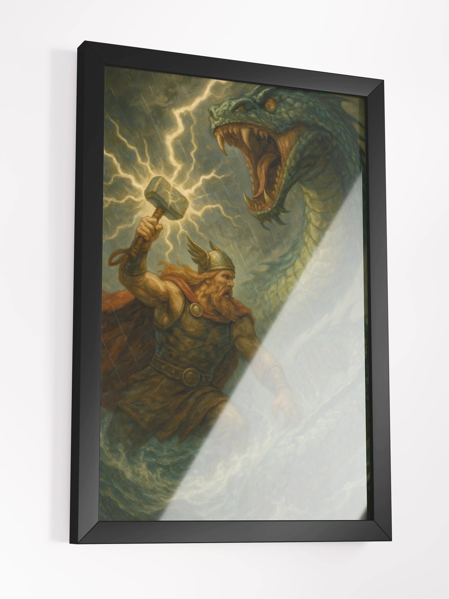 Thor vs Jormungandr Wood Matte Poster product image (5)