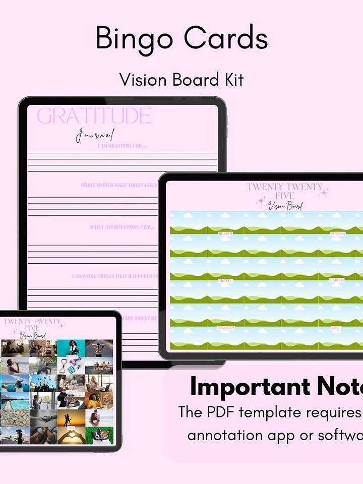 Editable Digital Vision Board Bingo Card Canva Printable 2025 Vision Board Manifestation Kit Gratitude Journal Goal Breakdown product image (2)