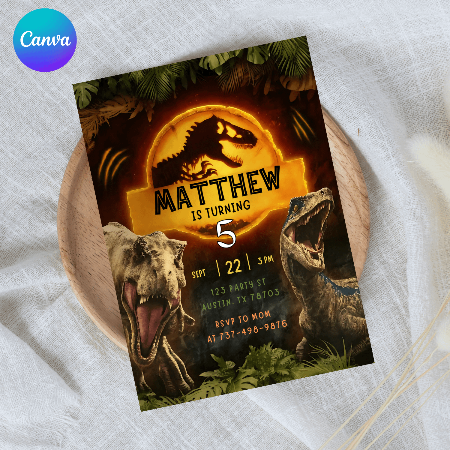 Jurassic Park Birthday Invitation 5x7 | Dinosaur Party Invite | Editable Canva Template | T-Rex Digital & Printable Dino Birthday product image (1)