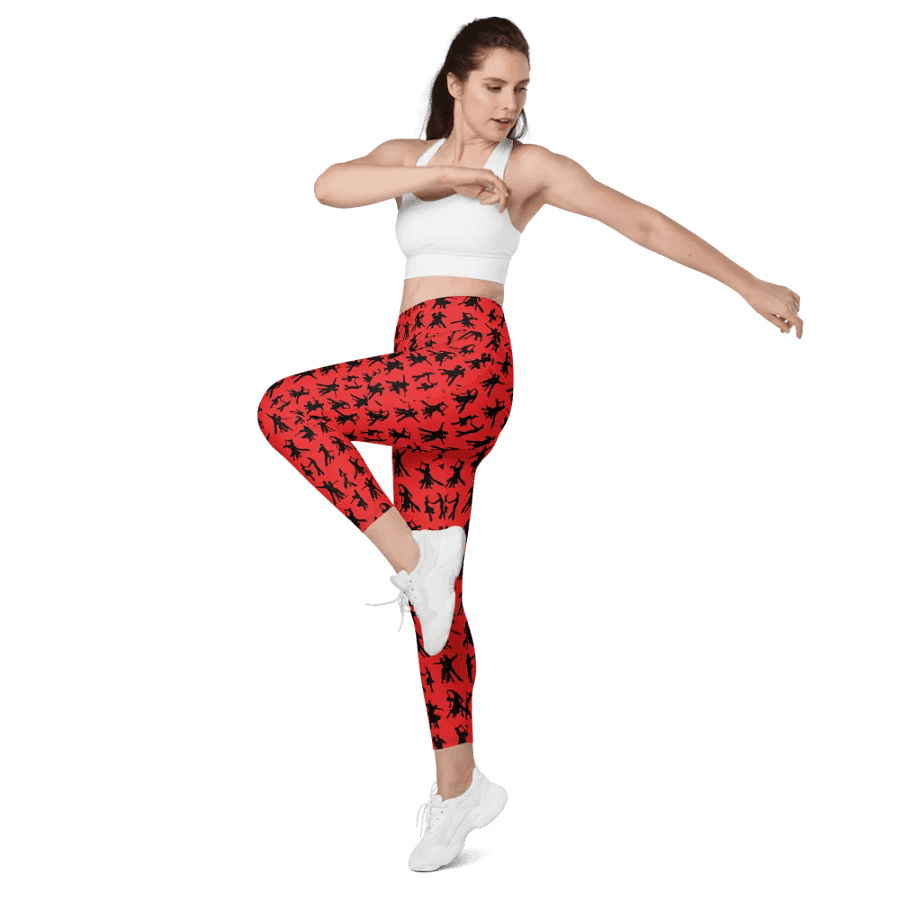 Red and Black Ballroom Dancing Leggings with Pockets product image (10)