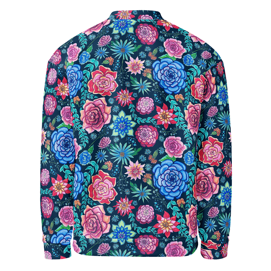 🌸 Bold Blooms, Bold Moves | Pink + Blue on White | Floral Unisex Bomber Jacket | Monique Faella Designs™ product image (2)
