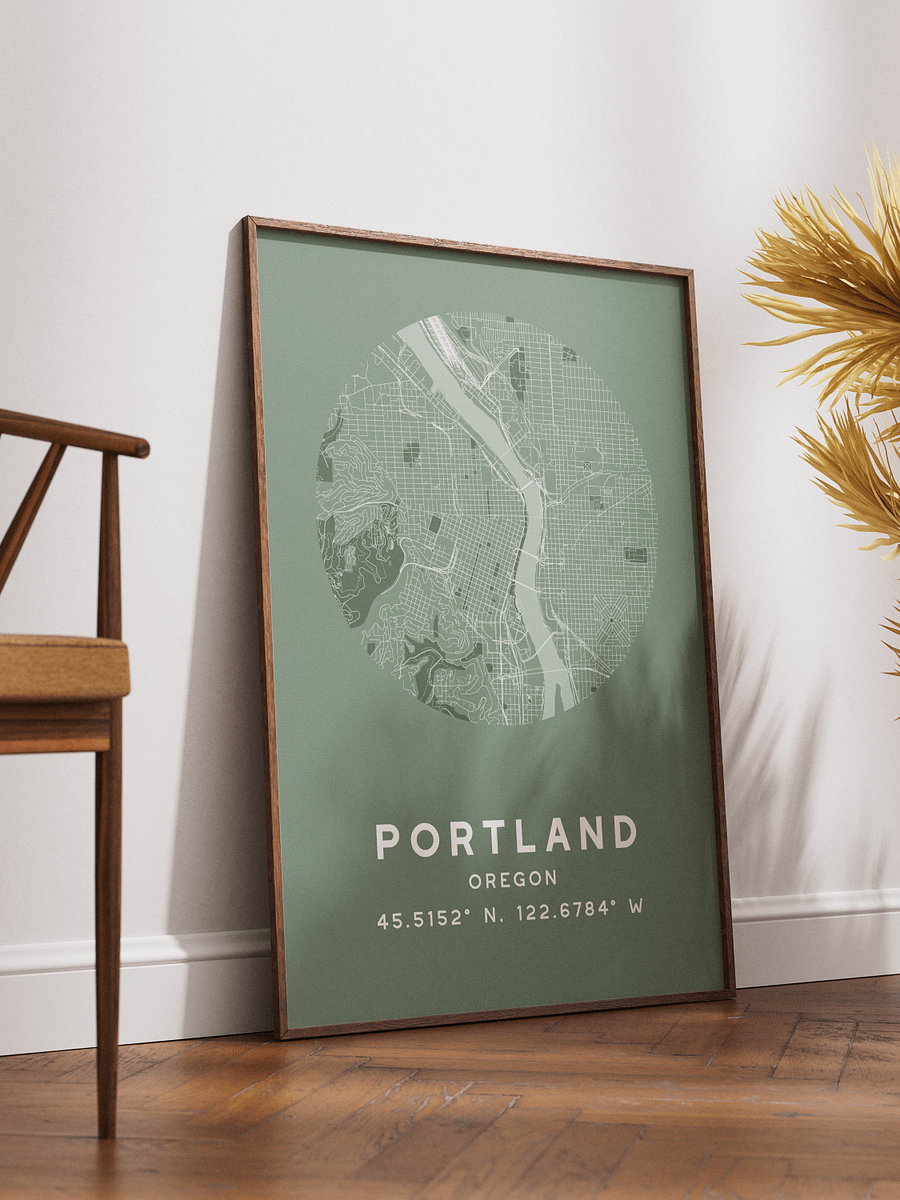 Portland Street Map Poster – Sage Green Minimalist Circular City Art product image (2)