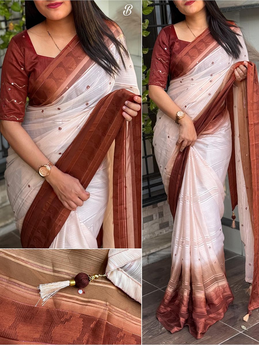 Ideal casual wear saree, featuring a beautiful touch of fancy gota patti mirror work pattern product image (7)