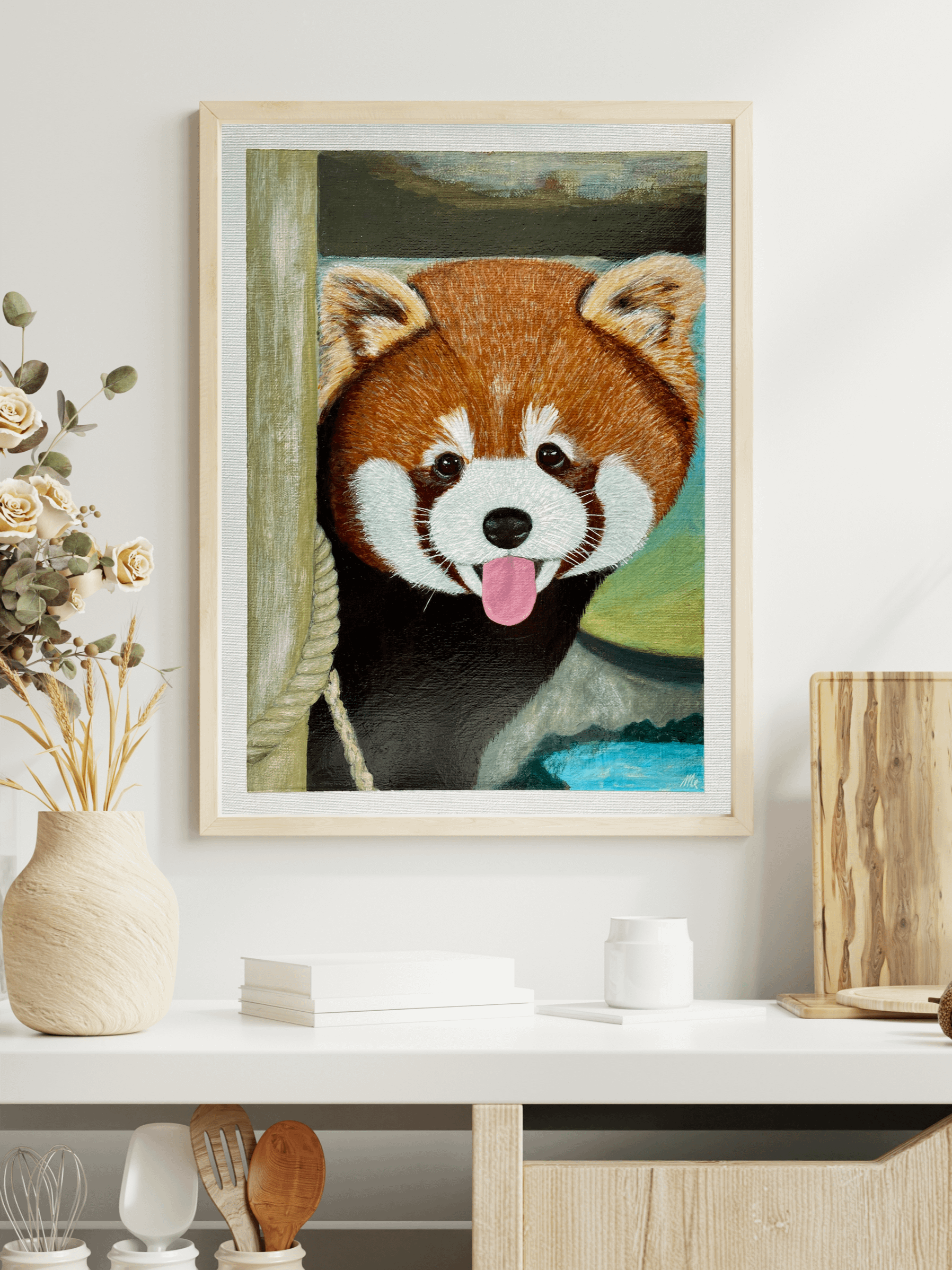 Peek-A-Boo Red Panda Painting – Original Acrylic Wildlife Art product image (1)