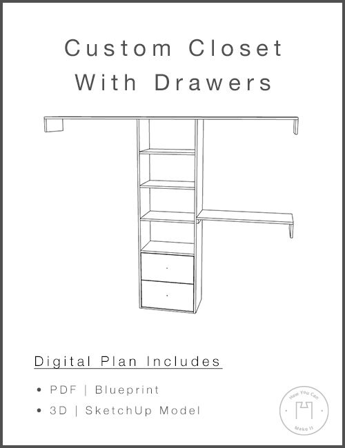 Bedroom Closet With Drawers - Woodworking Plans and 3D SketchUp Model product image (1)