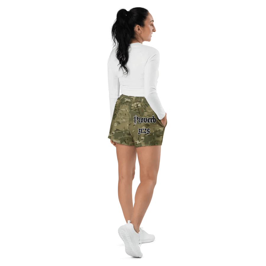 Faithful Camo: Proverb 3:25 Motion Women's Athletic Shorts - Multicam product image (7)