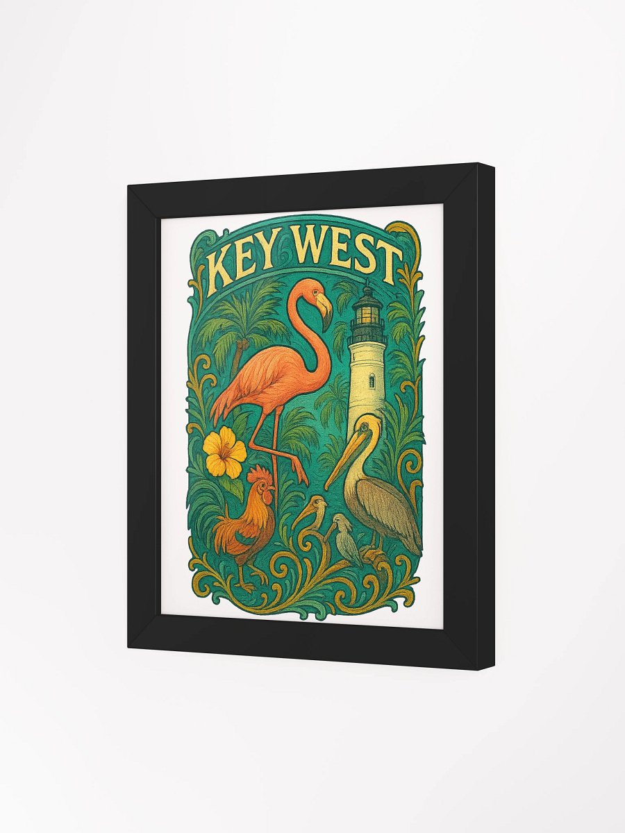 Key West Framed Poster with Flamingo, Pelican, Rooster, Lighthouse, and Hibiscus product image (3)