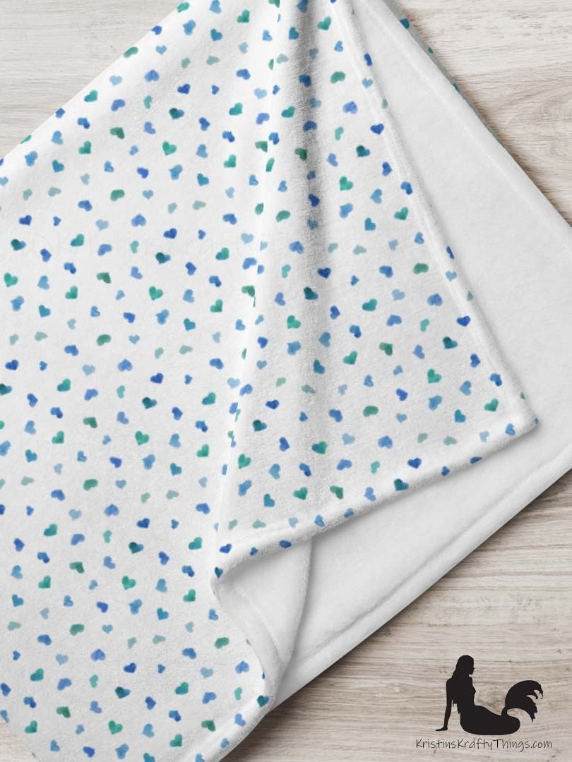Blue Watercolor Hearts Fleece Throw Blanket product image (3)