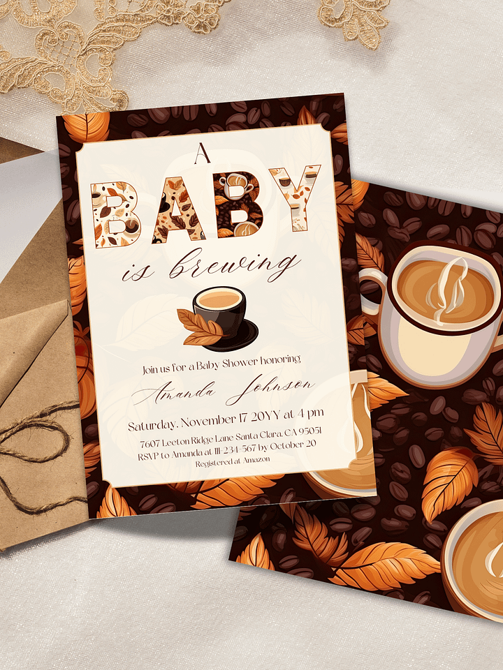 Coffee Themed Baby Shower Invitation Template, Rustic A Baby is Brewing Party, Coffee Brunch Baby Shower Invite Idea, Digital Download Canva product image (2)