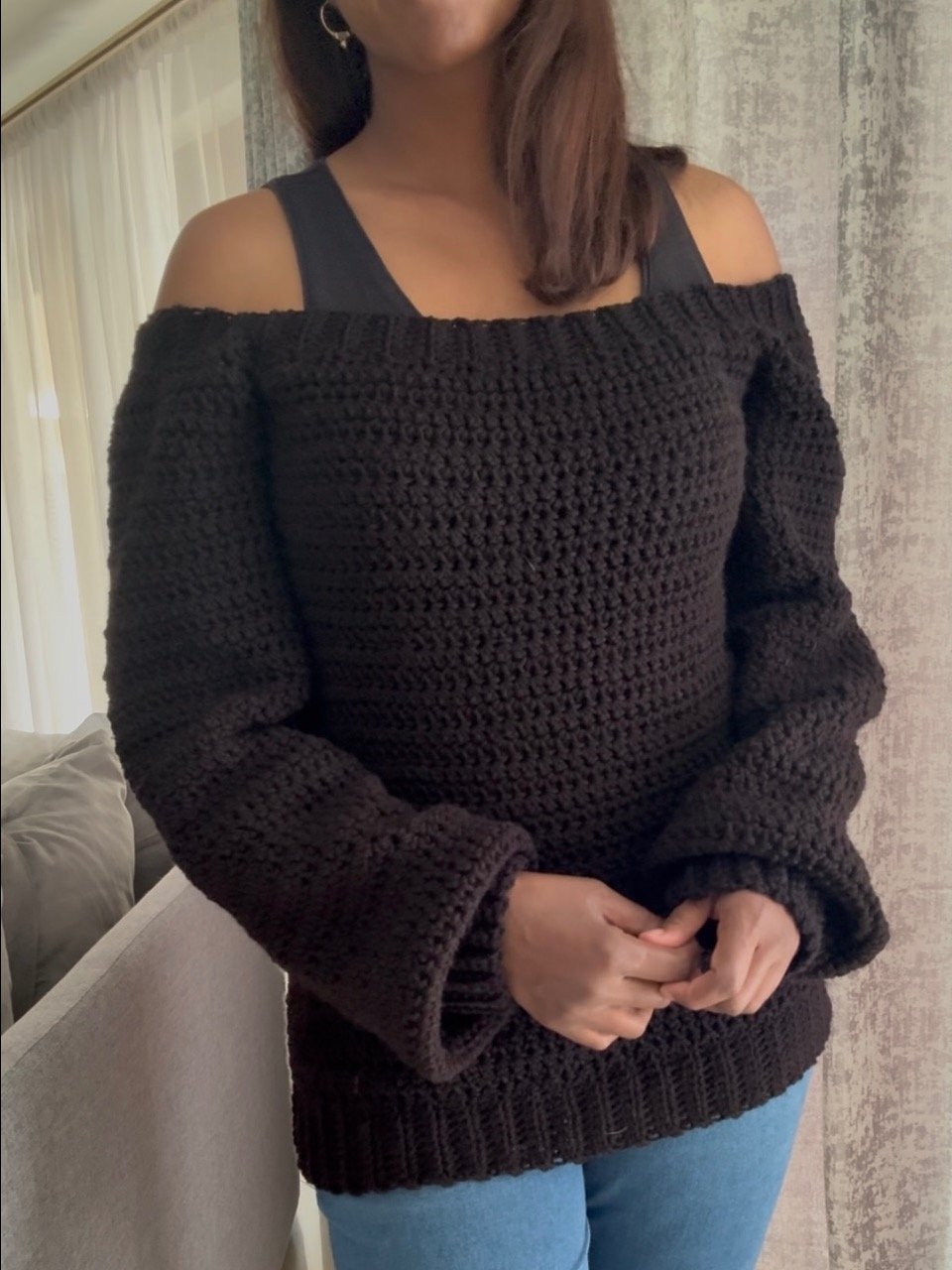 Crochet Raglan Off the Shoulder Sweater Written Pattern product image (5)