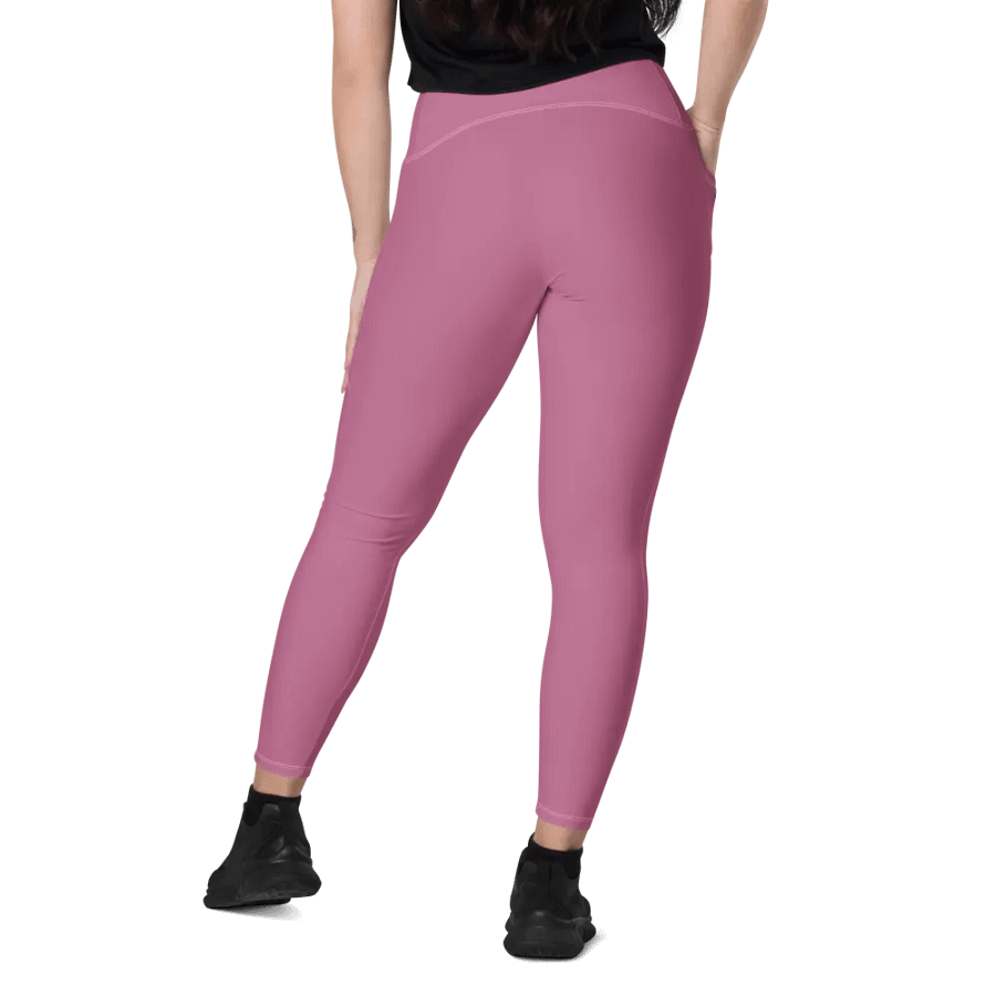 Plain Medium Dark Carnation Pink True Summer Women's High Waisted Premium Crossover Leggings with Pockets by Treasure Pie product image (11)