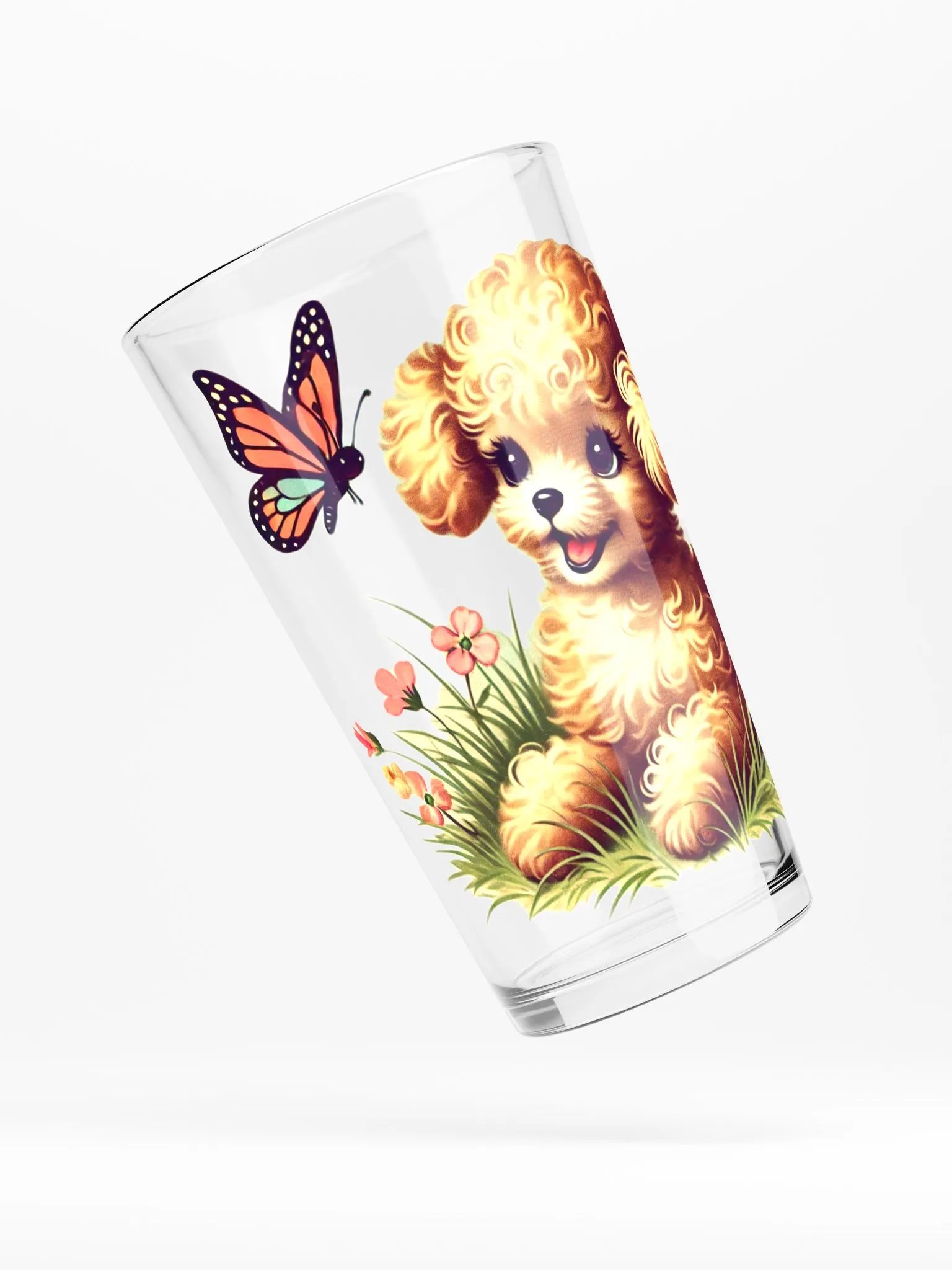 Adorable Puppy Butterfly Playtime 16 oz Glass product image (4)