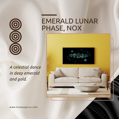 Emerald Lunar Phase – Nox
A celestial dance in deep emerald and gold.

At the heart, Adinkrahene rises as a full moon, symbol...
