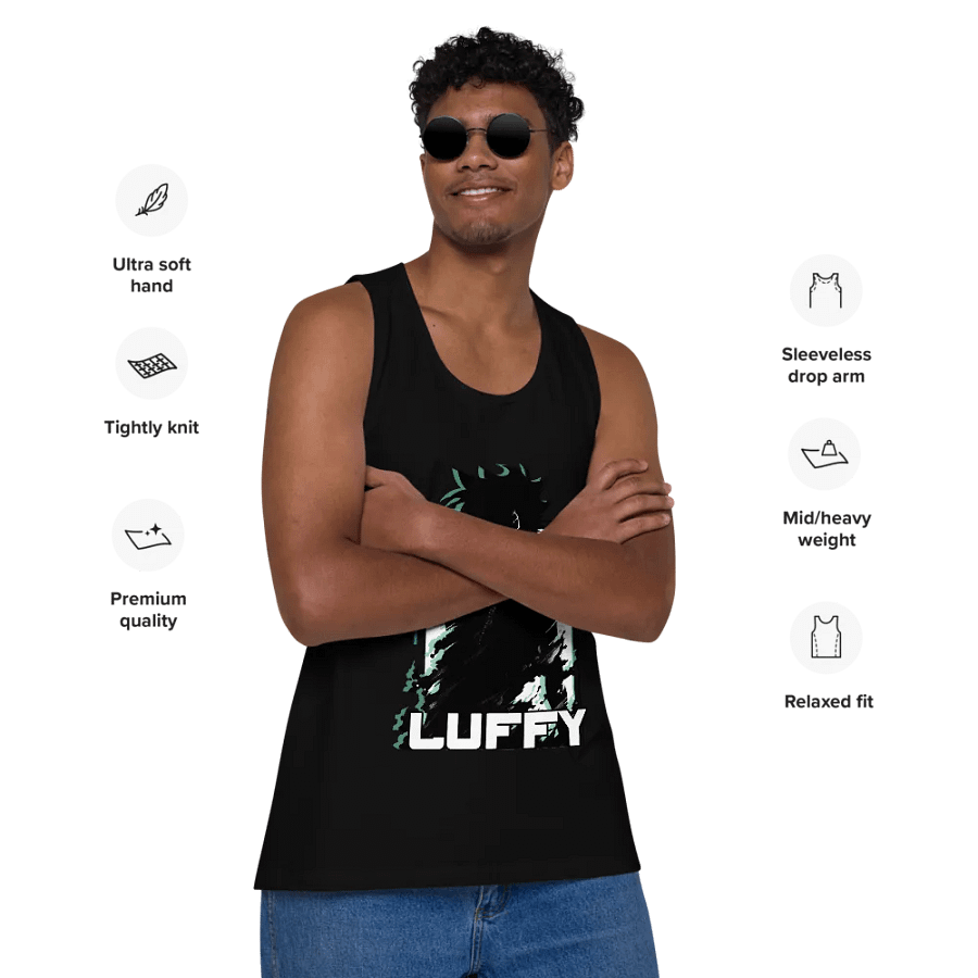 Shadowed Vigilance: LUFFY Anime Glitch Design Tank Top product image (3)