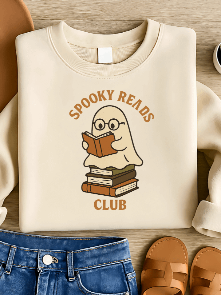 Spooky Reads Club Sublimation PNG – Cozy Ghost Clipart for T-Shirts – Halloween Book Lover Theme – 300 DPI Instant Digital Download product image (1)