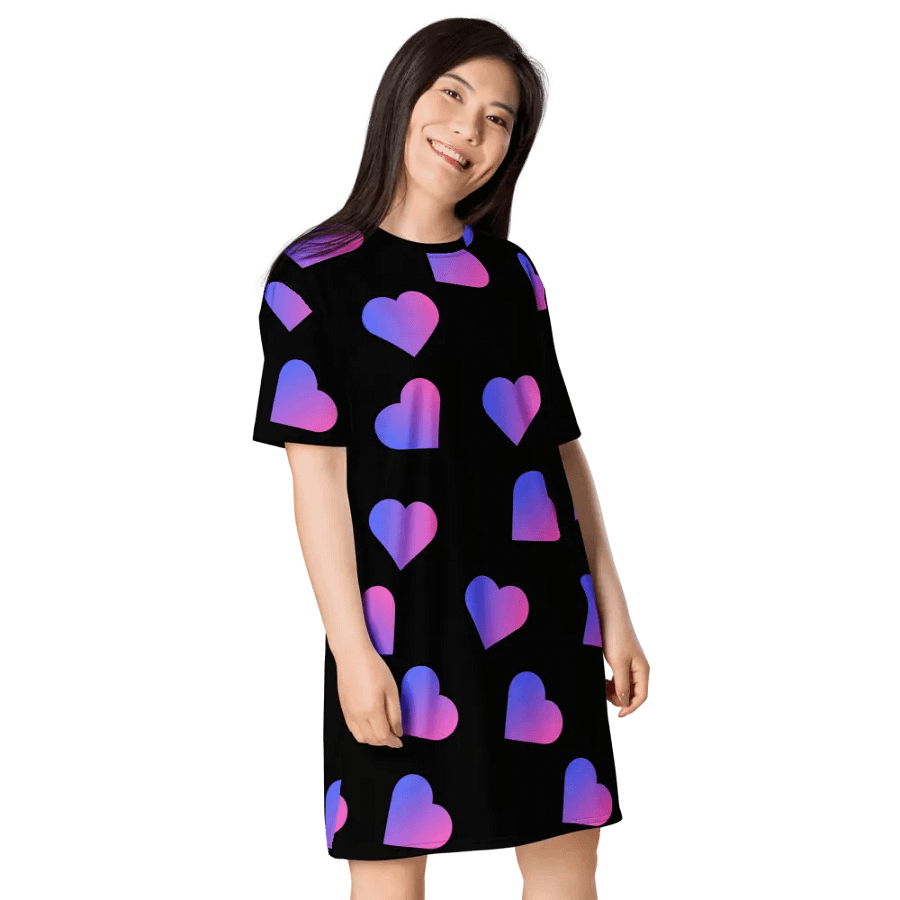 Love Pattern Pink Hearts on Black Background Ladies T Shirt Dress product image (5)