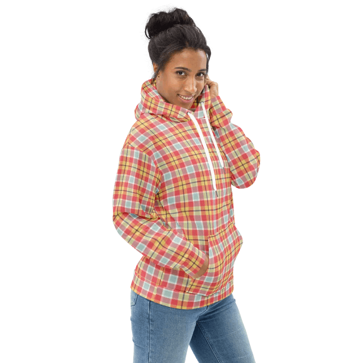 Coral Pink, Yellow, and Mint Green Plaid Hoodie product image (1)