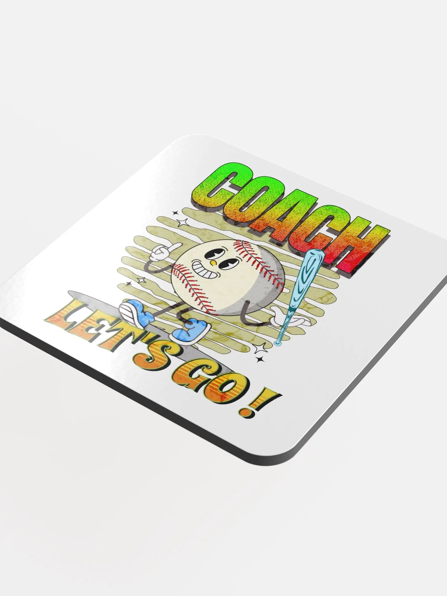Retro Mascot Coach Lets Go Baseball Cork Coaster product image (1)