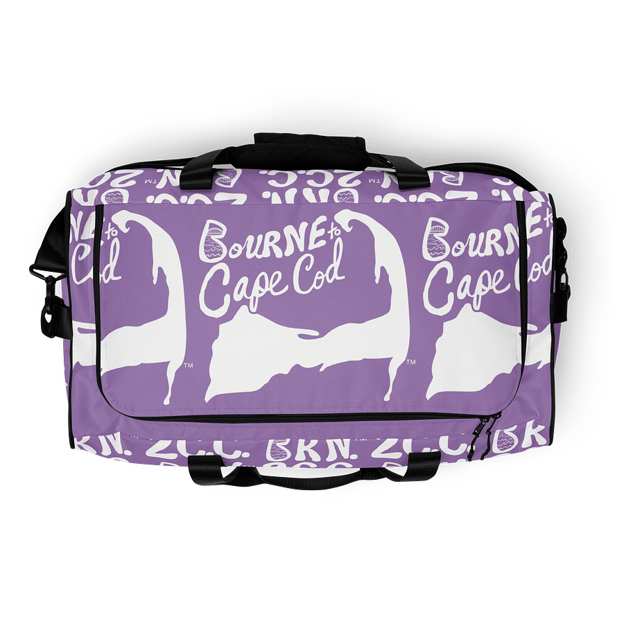 BOURNE to Cape Cod™ | Duffle Bag | BRN.2C.C.™ | Coastal Gym & Travel Gear | 22" All-Over Print Weekender | White Logos on East Side Lavender product image (8)