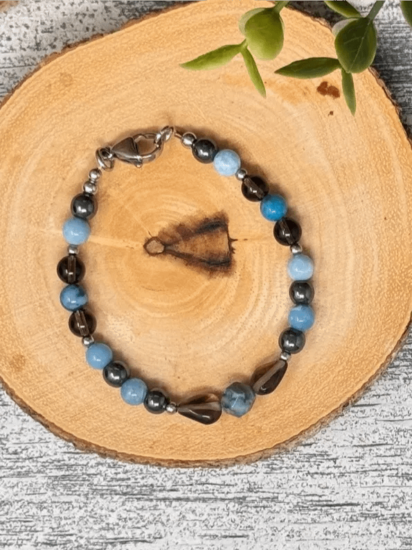 Handmade Gemstone Bracelet | Agate, Larimar, Quartz, Hematite product image (1)