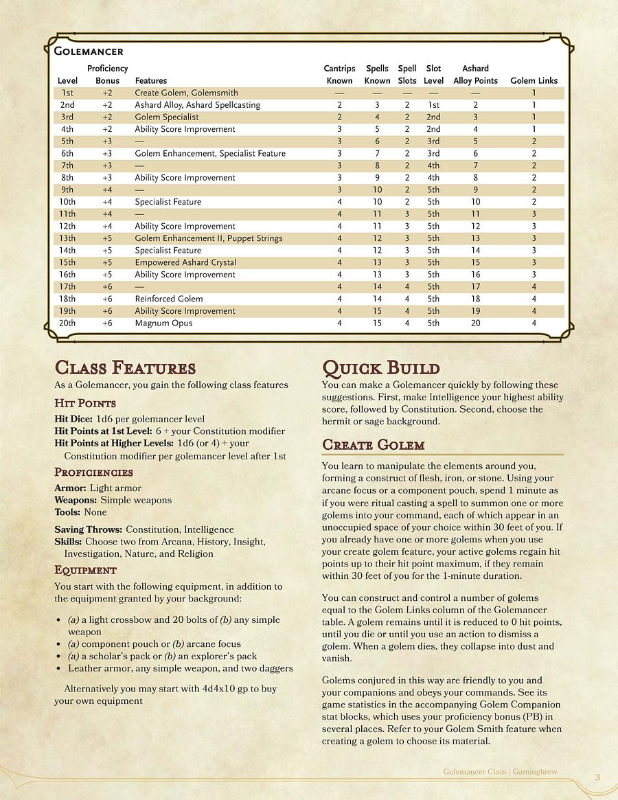Golemancer 5E Class (PDF) product image (4)