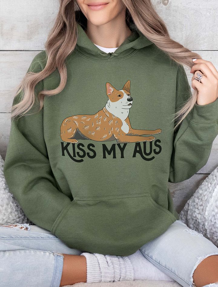 Kiss My Aus Hooded Sweatshirt of an Australian Cattle Dog | Funny Hoodie for Red Heeler (2) and Herding Dog Owners product image (10)