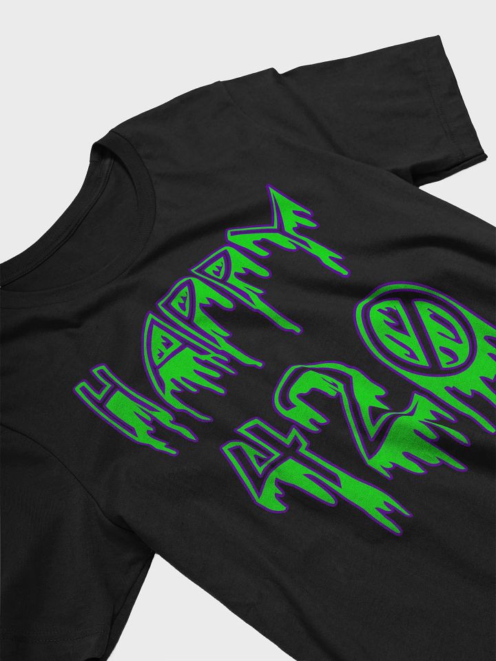 Happy 420 Horror Stoner Style T-Shirt, Creepy Weed Clothing, Cannabis Green Black Tee product image (1)