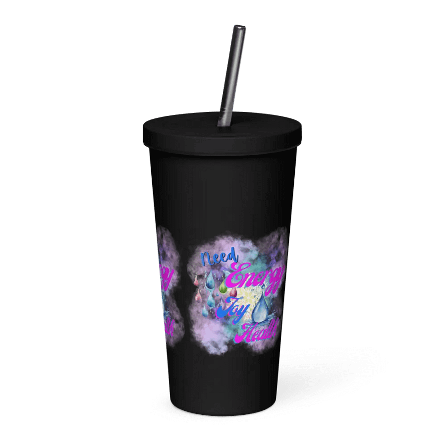 Insulated Tumbler with straw  with beautiful swirly  water drop splash and drops design, product image (3)
